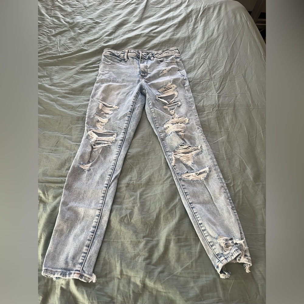 American Eagle Ne(x)t Level Stretch Distressed Skinny Jeans Light Wash 6 Regular